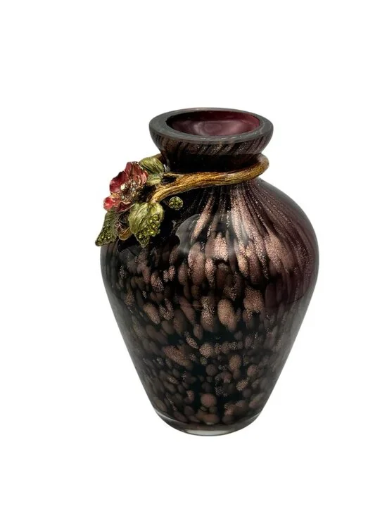 New Jay Strangwater Mini Vase Hand Blown Glass Ginger Flower Brown Rhinestones - Picture 3 of 9